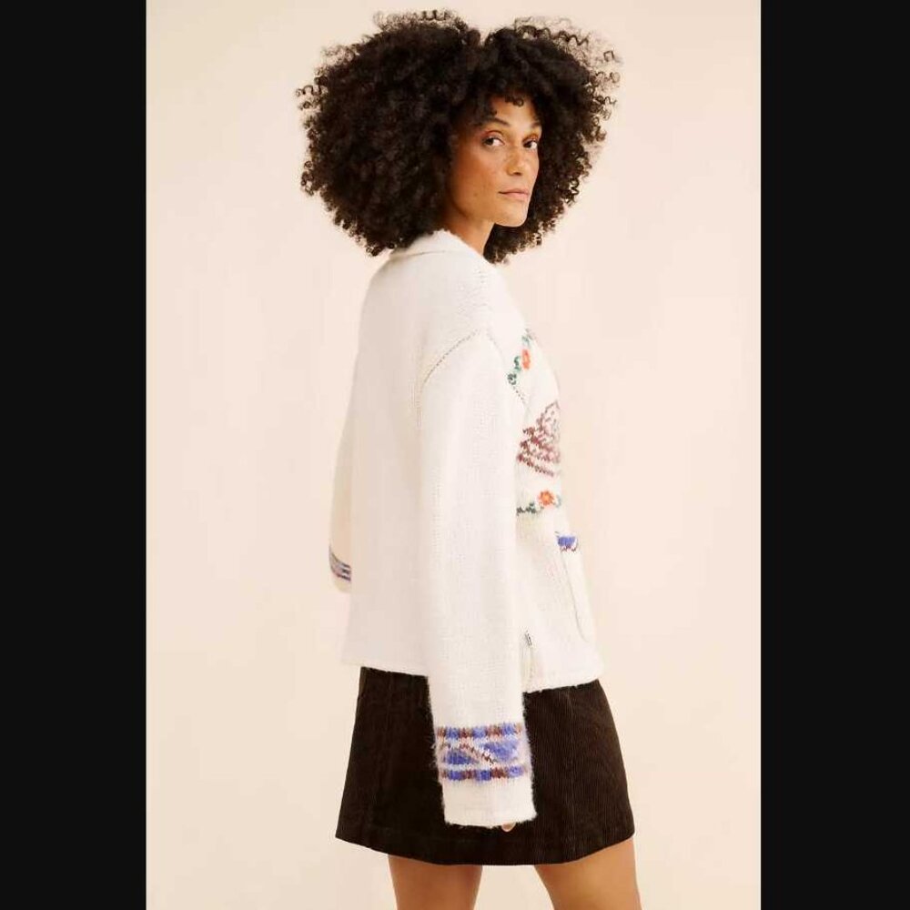 S Obey knit swans wool blend zip up cardigan sweater - Picture 3 of 15